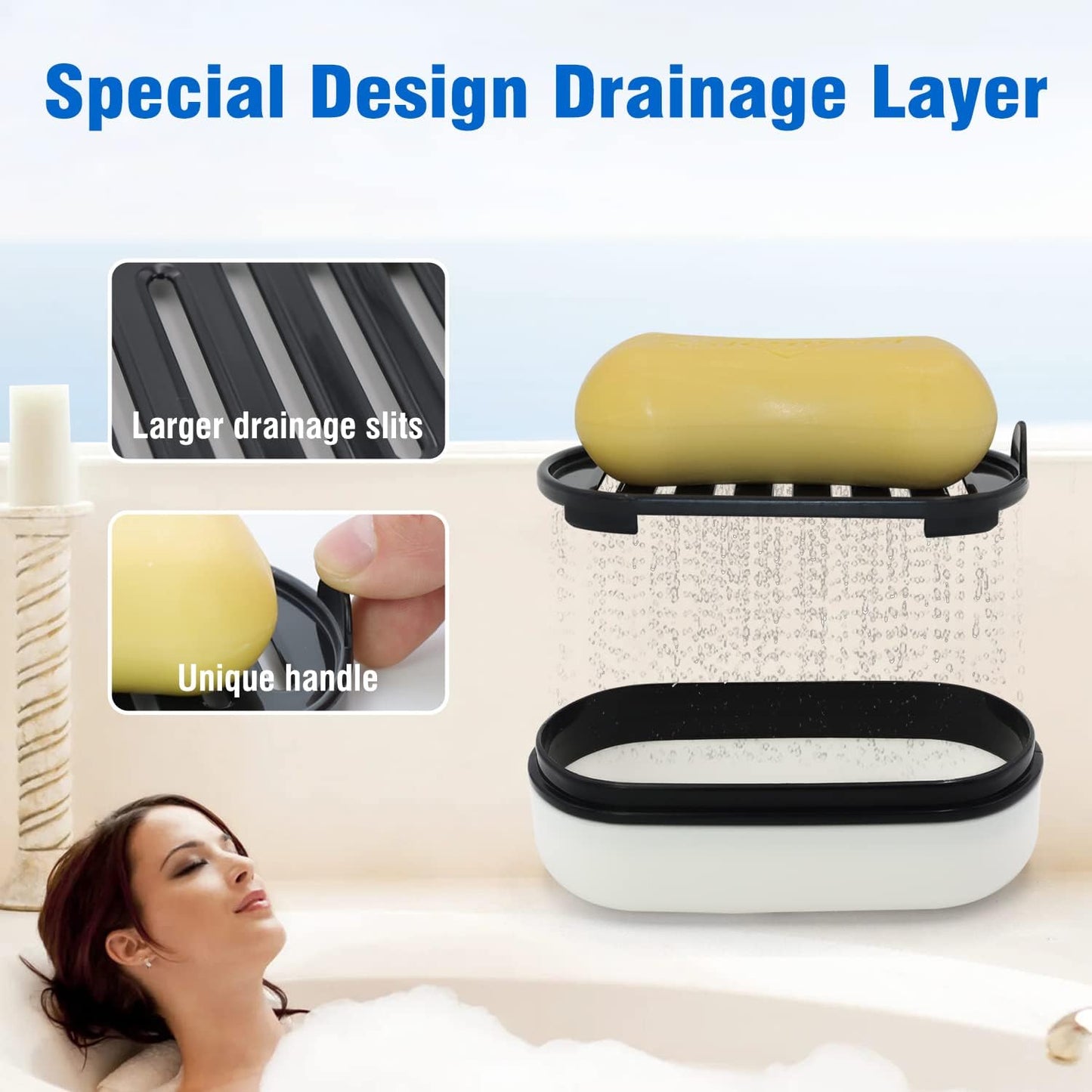 Travel Soap Container, Leakproof Soap Box, Travel Soap Holder with Removable Draining Layer, Portable Soap Case for Traveling, Camping, Gym (White, 1 Pack)