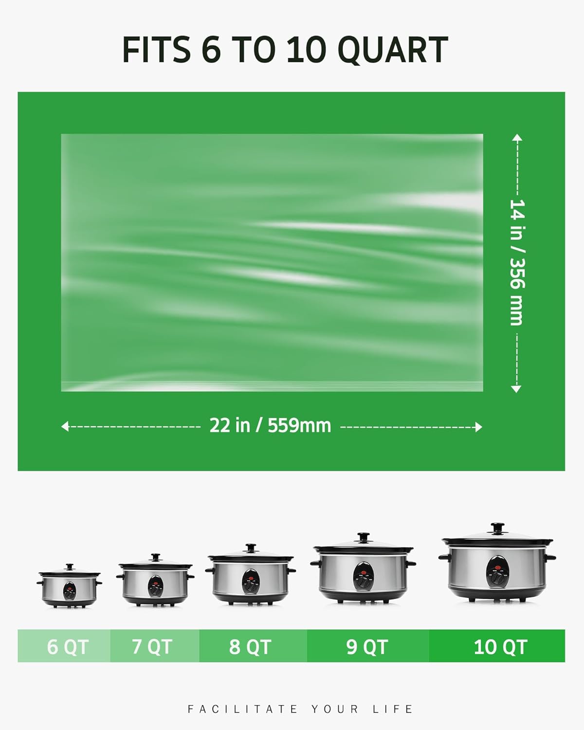 Syntus Slow Cooker Liners, 15 Count Cooking Bags Extra Large Size Disposable Pot Liners Plastic Bags, Fit 6QT to 10QT for Slow Cooker Cooking Trays, 14"x 22", 15 Liners