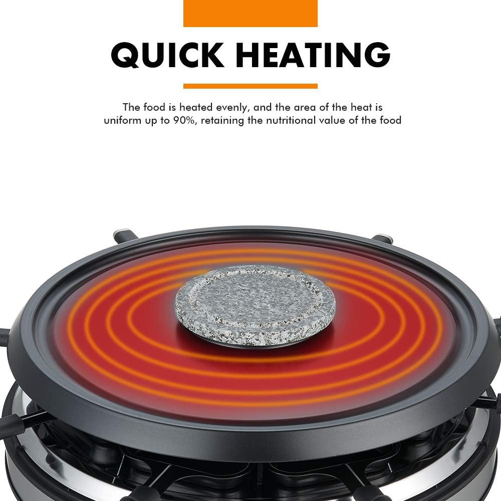 Electric Fondue Pot Sets with Barbecue Grill, 600ml Fondue Pot with 8 Forks and Electric Raclette, Dual Adjustable Thermostats, Perfect Fondue Grill Combo for Family Fun