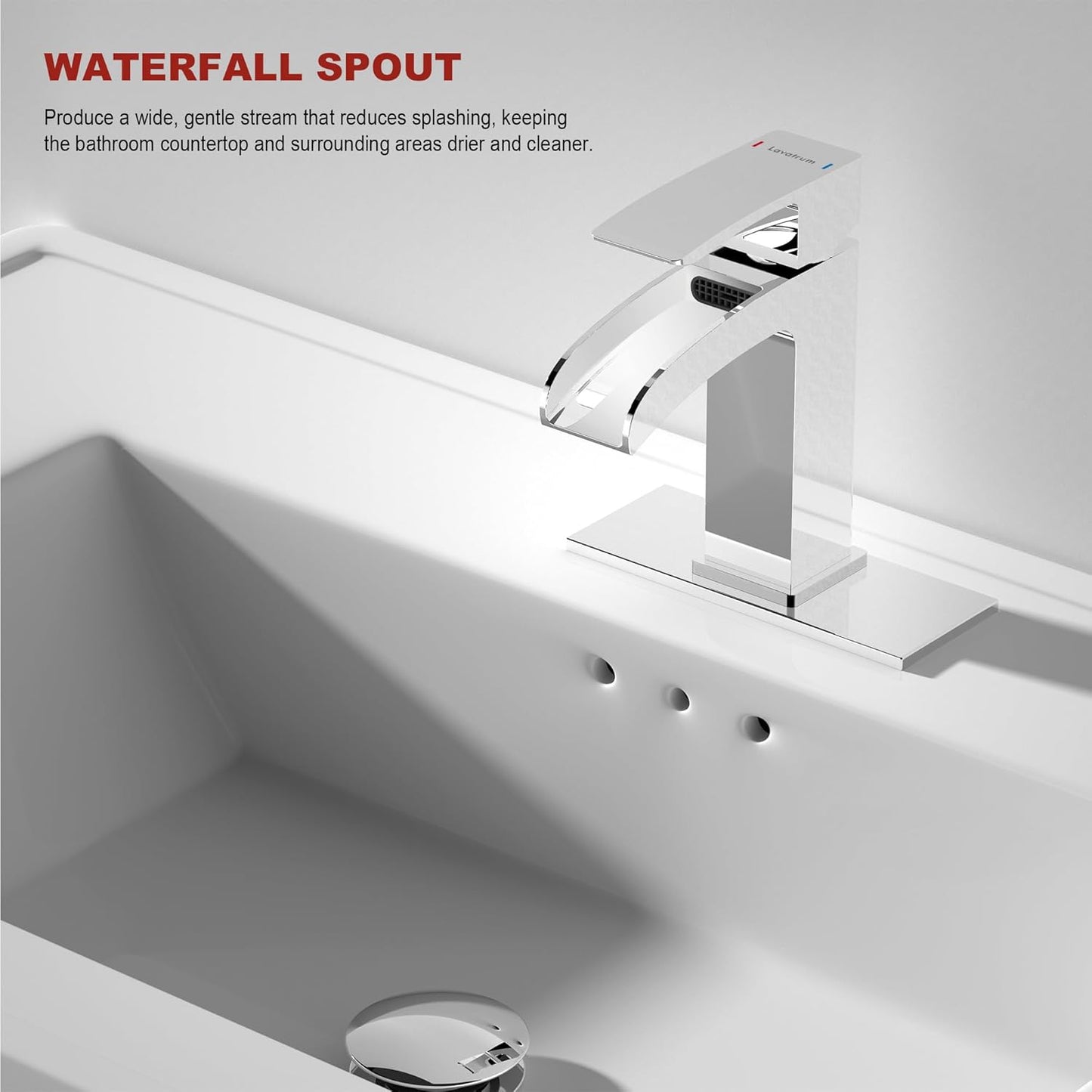 Polished Chrome Bathroom Faucet 1 Hole Waterfall, Vanity Faucet for Sink Single Handle Modern Mixer Tap with Pop-up Drain Stopper for Lavatory Farmhouse RV