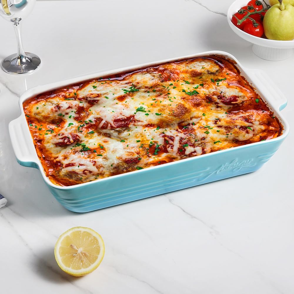 Casserole Dish Ceramic Baking Dish Casserole Dishes for Oven 9x13 Baking Dish with Handles Deep and Large Capacity Baking Dish for Casseroles Lasagnas Roasted Vegetables Great Kitchen Gifts,Blue