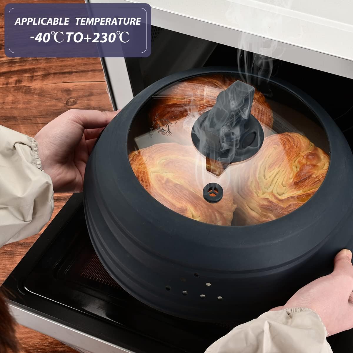Microwave Splatter Cover Vented Glass Splatter Guard Lid with Collapsible Silicone for Food as Pot Cover Plate 10.8 inch for 6 7 8 9 10 inch Plate Bowl