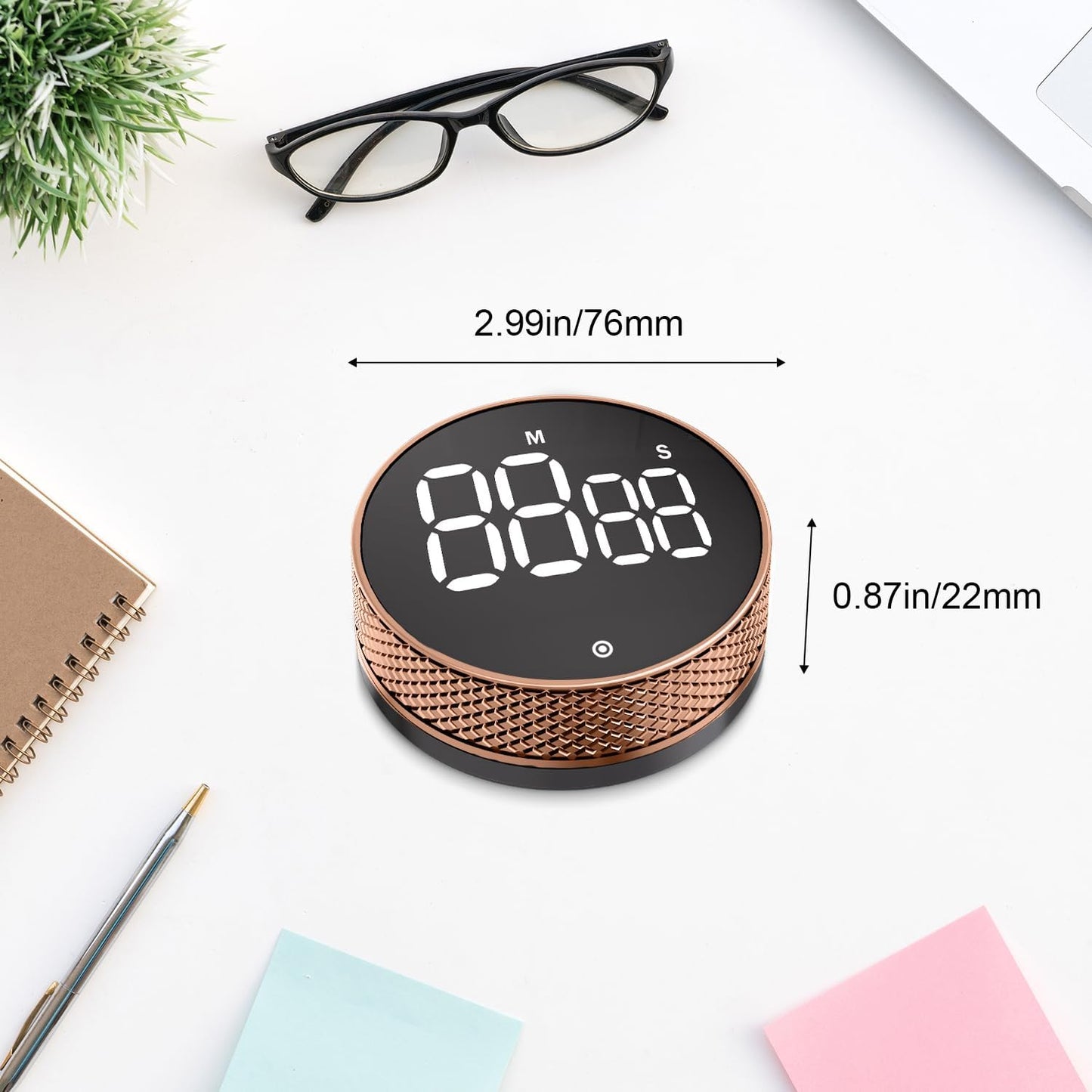 BlueSnail Kitchen Timer with LED Digital Display Smart Efficana for Home Classroom Gym Office, Volume and Brightness Adjustable Productivity Timer (Rose Gold)