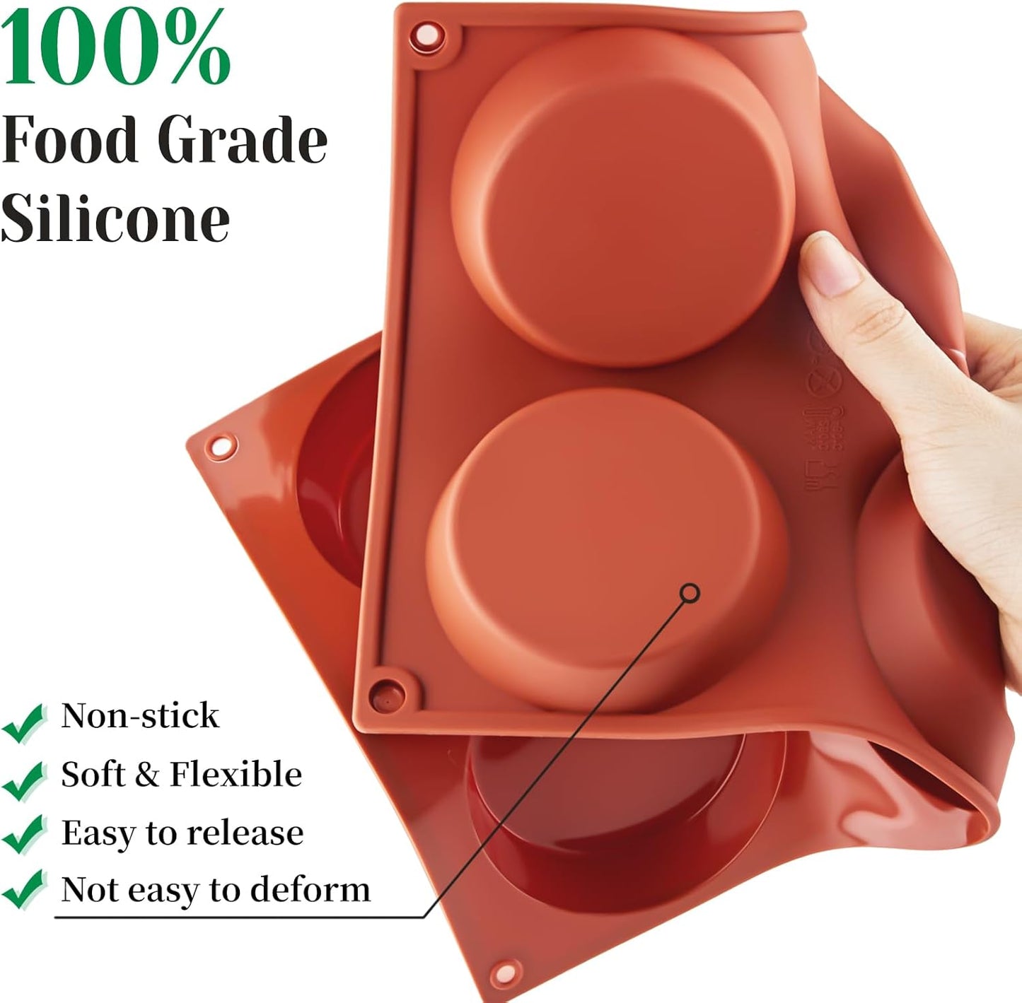 Silicone Muffin Top Pans, 3 Inches Non-Stick Egg Molds for Breakfast Sandwiches Round Molds for Baking Egg Bites, English Muffins, Tarts, Whoopie Pies, 2 Pack, 6 Cavity