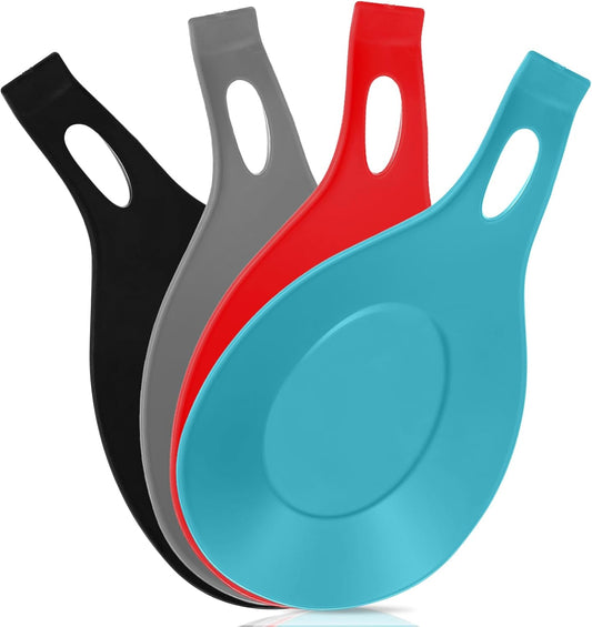 Ouligay Silicone Spoon Rest 4 Pack Spoon Holder for Stove Heat Resistant Ceramic Spoon Rest for Stove Top Spatula Rest for Spoons, Spatulas, Ladles or Tongs Colorful Kitchen Gadgets