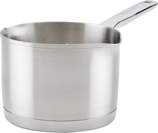 KitchenAid 71026 3-Ply Base Brushed Stainless Saucepan with Pour Spouts, 1.5 Quart -Brushed Stainless Steel