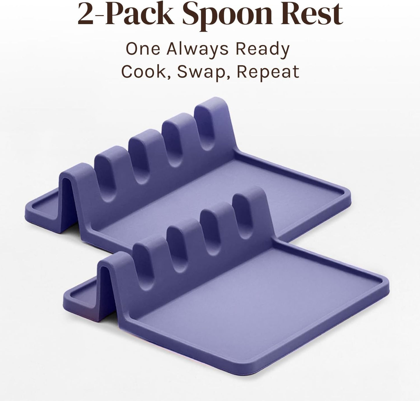 Silicone Spoon Rest for Stove Top with Drip Pad (Two Pack) - Heat Resistant BPA Free Utensil Rest & Spoon Holder for Kitchen Counter - Grill Utensil Holder - Spatula Holder, Tongs, Ladle - Purple