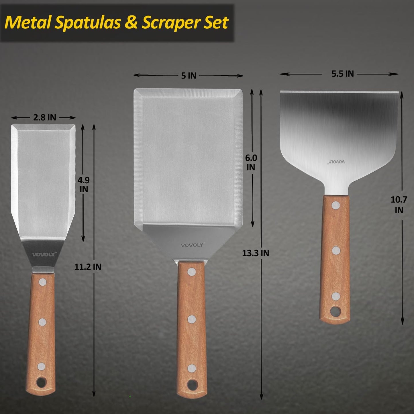 Stainless Steel Metal Spatula Set For Griddle, Grill Spatula Scraper for BBQ/Flat Top Grill- Full Tang Handle -Thicked Blade- Beveled Edges, Great Griddle Accessories for Pancake/Smash Burgers