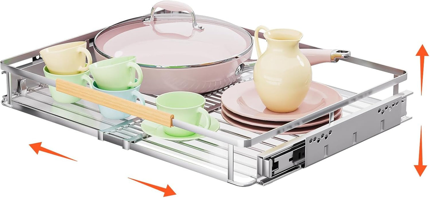 1Pack Expandable Pull Out Cabinet Organizer, Slide Out Drawers for Kitchen Cabinets, Heavy Duty Drawer Slides for Home Kitchen Pantry Cupboard Pots Pans, Adjustable Width 16.2"~26.2" W x 17.3''D