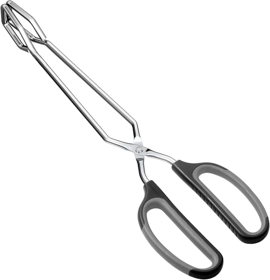 Scissor Tongs with Comfort-Grip Handle 12-Inch Cooking Tongs (Black Handle)