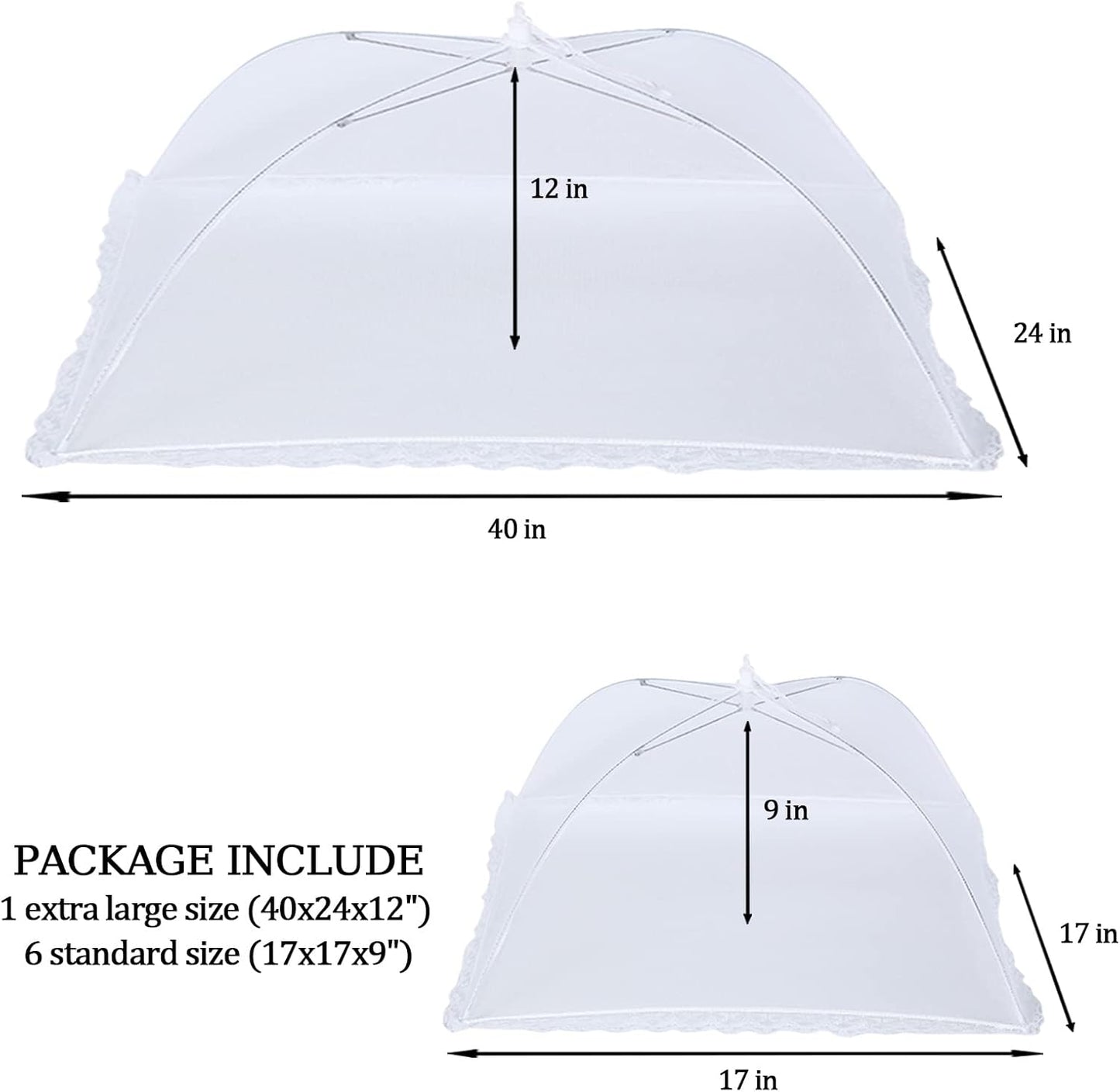 ZMCINER 8 Pack Food Tents Food Covers for Outside Mesh Screen Include 2 Extra Large (40"X 24") & 6 Standard (17"X 17") Collapsible and Reusable Mesh Food Covers for Outdoors, Fruit Cover