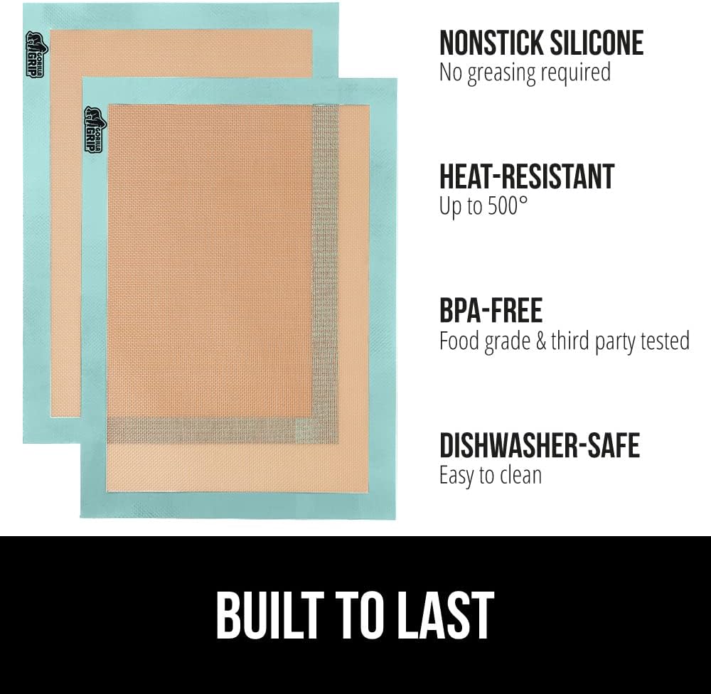 GORILLA GRIP Reusable Nonstick Silicone Baking Mat, 2 Pack, 16.5x11.87, BPA-Free Oven Safe Food Liner, For Cookie Sheets, No Mess Easy Clean Pastry Mats, Kitchen Essential, Half Sheet Size, Mint