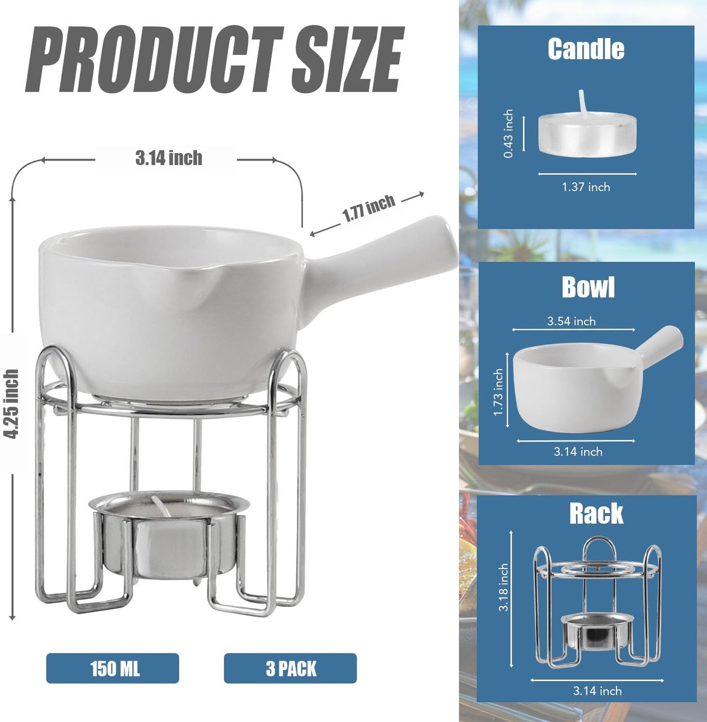 Artestia Butter Warmer for Seafood Set of 4, Ceramic Lobster Butter Warmers with 4 Pieces Tealight Candles for Melting Butter, Chocolate, with Handle, Dishwasher Safe, White