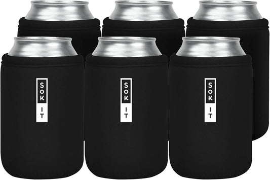 Sok It CanSok 6 Pack Sleeve for Beer & Soda Insulated Neoprene Cover (Black, 12oz Can Sleeve - 6 Pack)