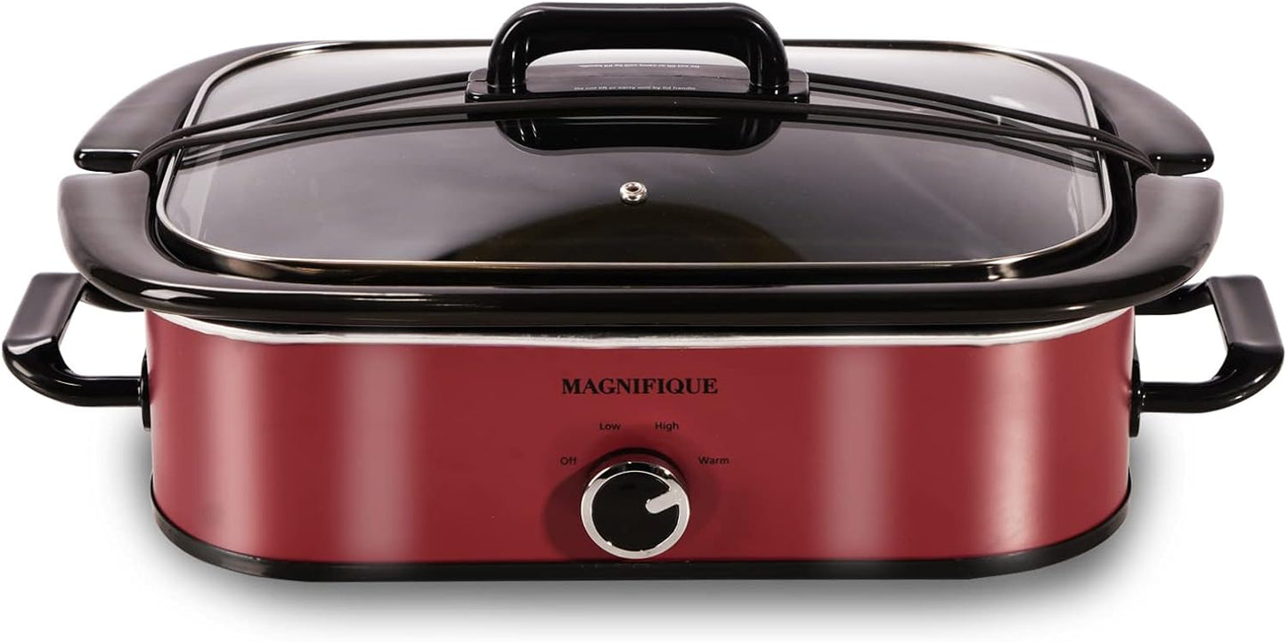 4-Quart Slow Cooker with Casserole Manual Warm Setting - Perfect Kitchen Small Appliance for Family Dinners, Dishwasher Safe Crock, Red