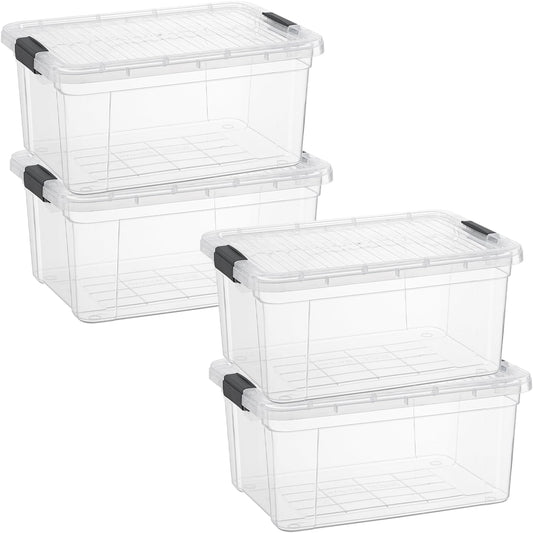 Superio Storage Bins with Lids - Clear Boxes for Organizing, Stackable Plastic Containers - BPA Free, Non-Toxic, Odor Free, Organizer for Home, Office, Dorm(4 Pack, 11 Qt)