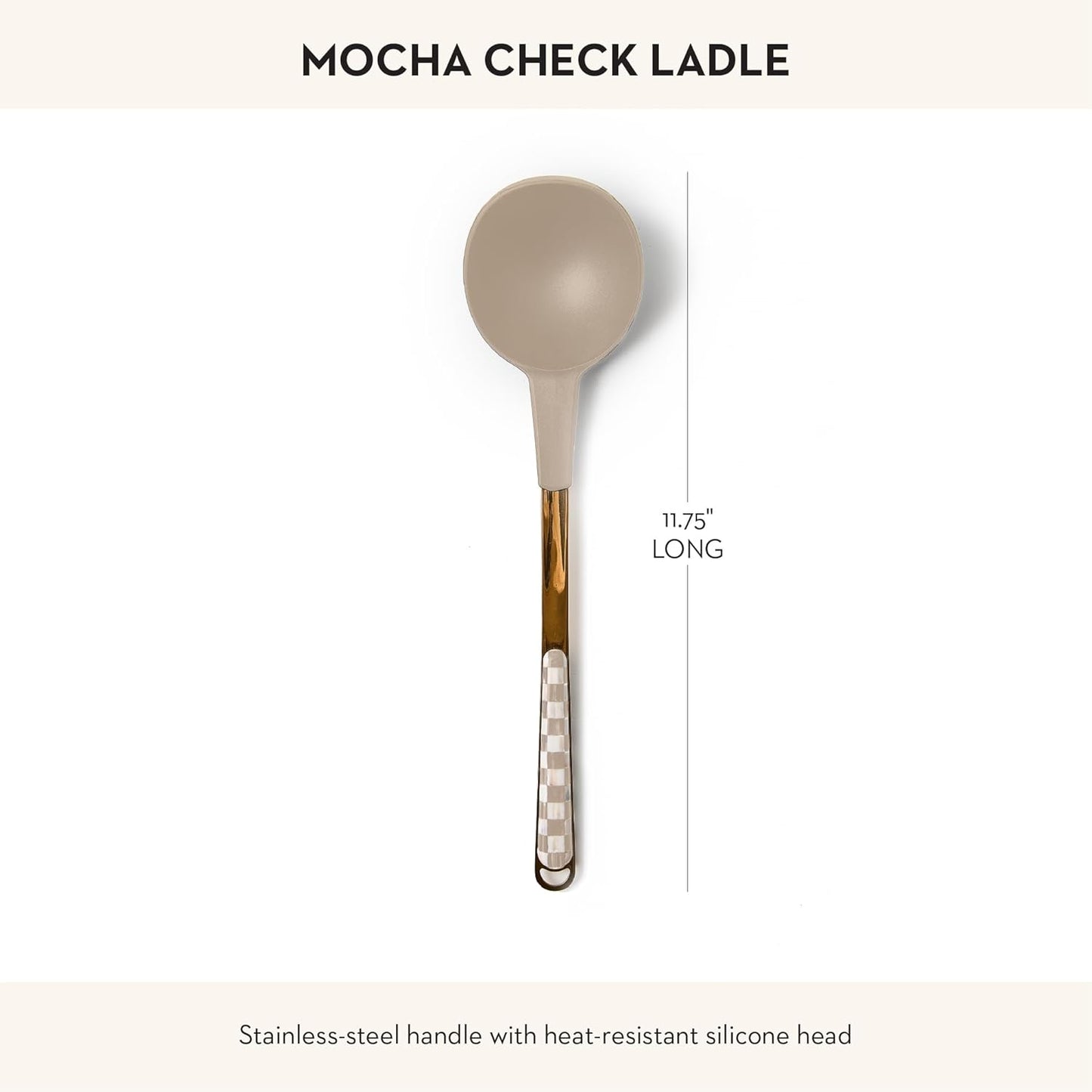 MACKENZIE-CHILDS Kitchen Ladle, Silicone Ladle Spoon for Cooking, Brown-and-White Mocha Check