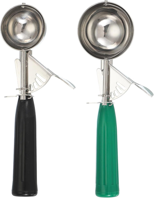 uxcell 2 Pcs Cookie Scoops, Ice Cream Scoop with Trigger for Baking Cookie Dough Rice Pudding Kitchen Gadget, Black, Green