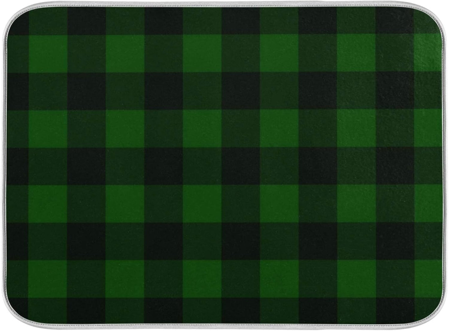 Super Absorbent Dish Drying Mat, Microfiber Fast-Drying Dish Mat, 24" x 18", Kitchen Dish Drying Pad Vintage Hunter Green Plaid