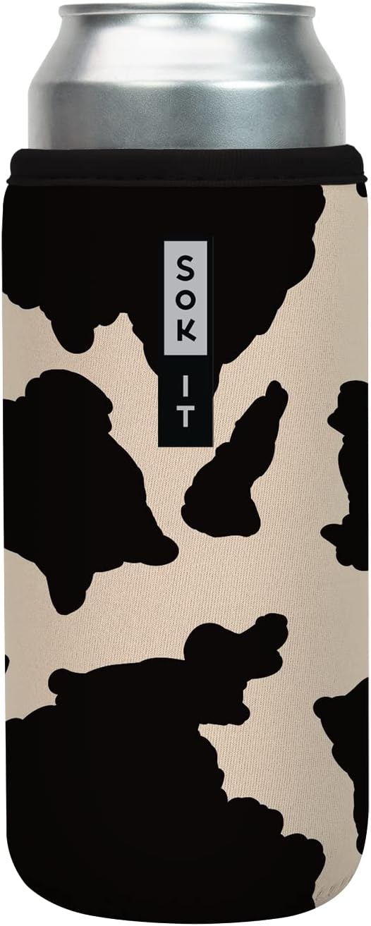 Sok It CanSok Sleeve for Beer & Soda Insulated Neoprene Cover (Cow Print, 25oz Can Sleeve)