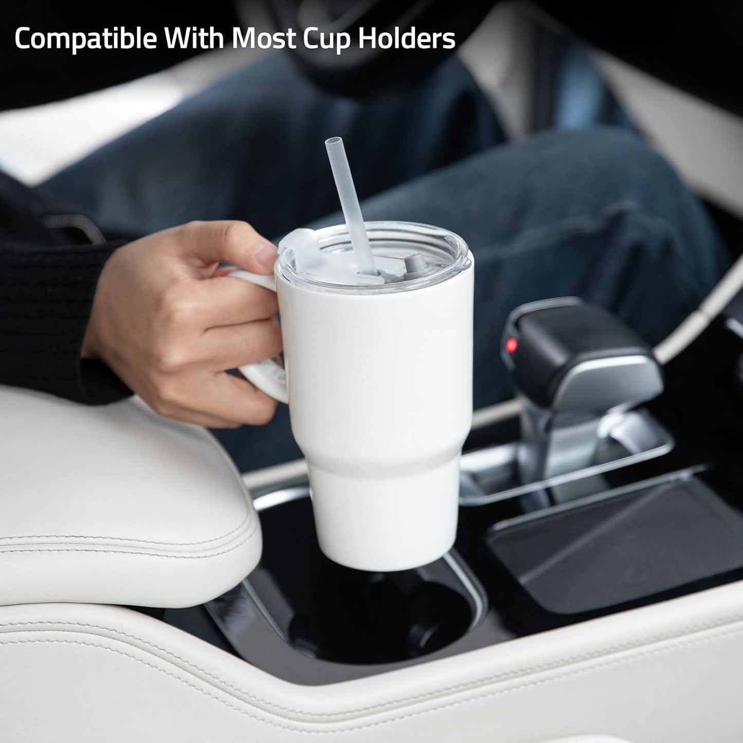 Sweejar Ceramic Travel Mug with Lid, 16 oz Portable Coffee Mug, Dishwasher Safe Tea Cup with Infuser, Reusable Teacup for Car Cup Holder, Tea Lovers(White)