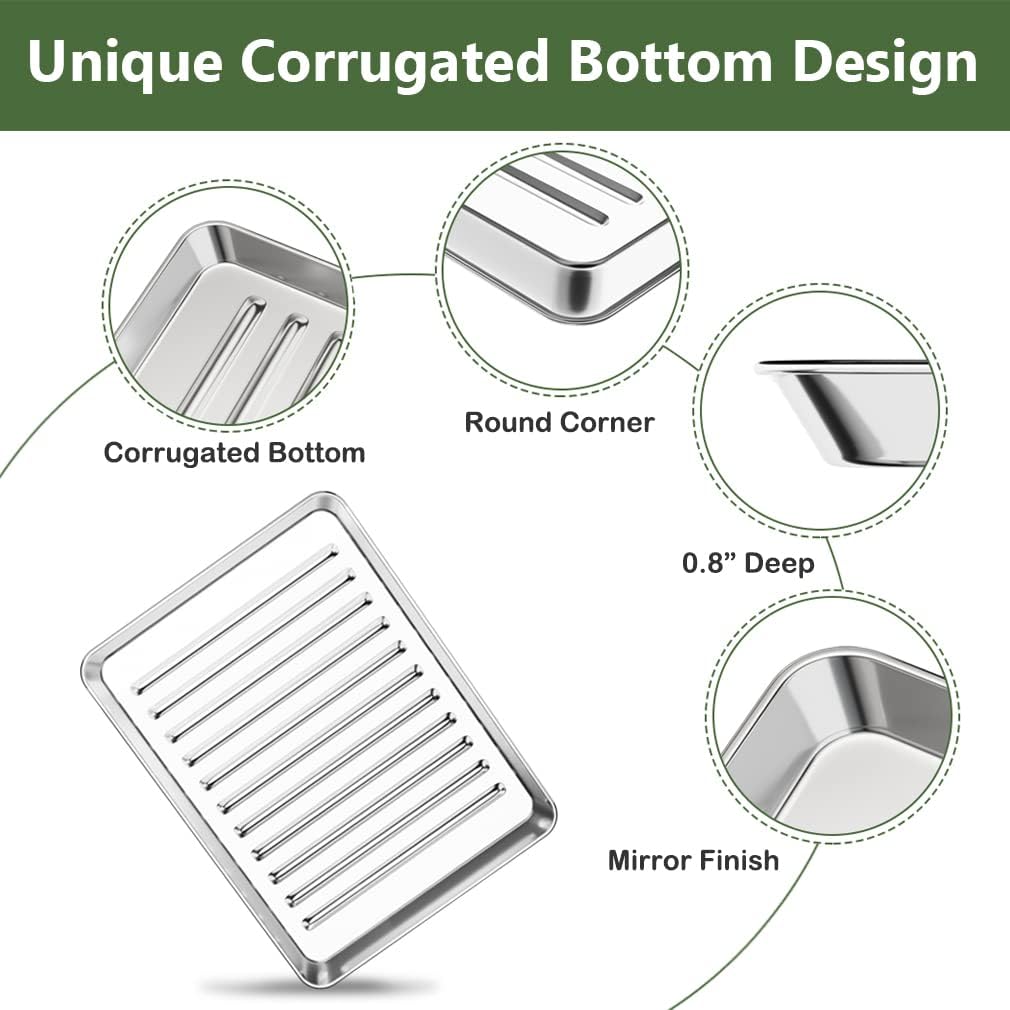 ROTTAY Small Baking Sheet Pan with Wire Rack Set [2 Pans + 2 Racks], 1/8 Stainless Steel Cookie Sheets for Oven, Warp Resistant & Heavy Duty & Rust Free, Size 9 x 7 x 1 Inches