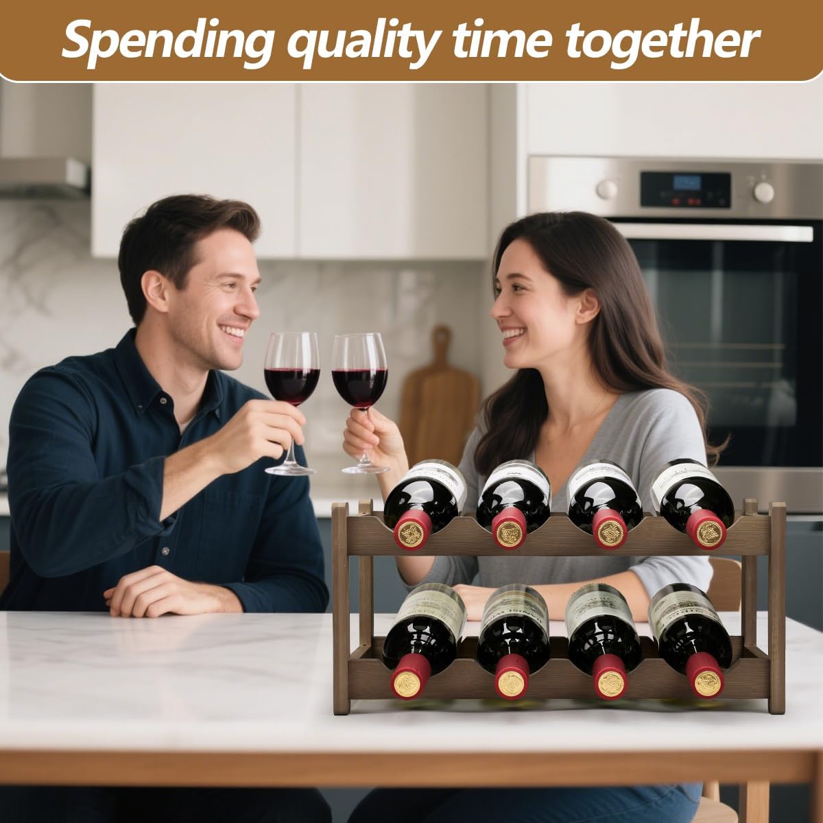 Wine Rack 8 Bottle 2-Tier Eco-Friendly Bamboo Wine Storage Easy-Assembly Space-Saving for Wine Lovers,Kitchen Wine Organizer for Countertop,Pantry, Home,Room Decor,Bar