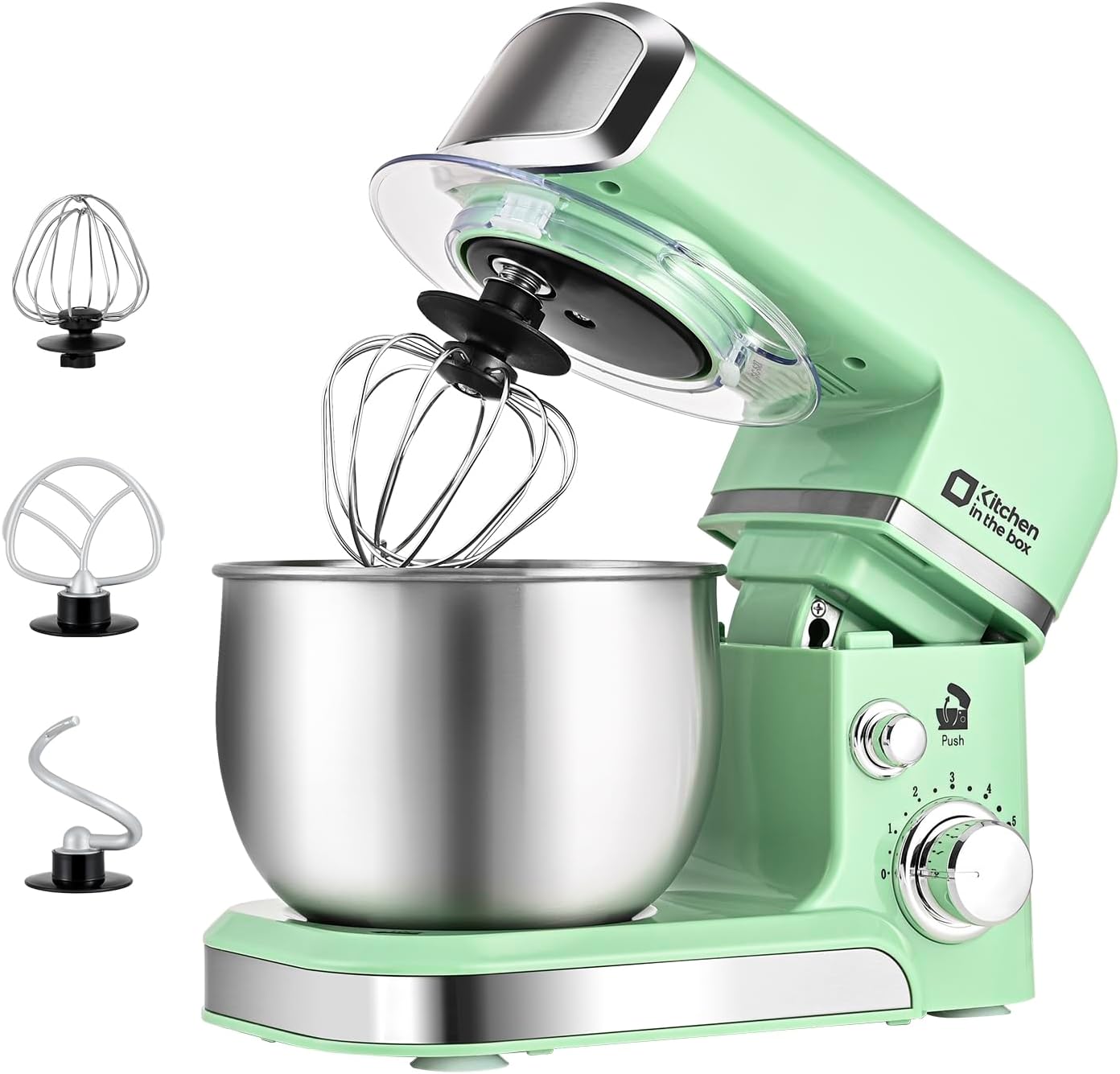 Kitchen in the box Stand Mixer,3.2Qt Mini Electric Food Mixer,6 Speeds Portable Lightweight Kitchen Mixer for Daily Use with Egg Whisk,Dough Hook,Flat Beater (Green)