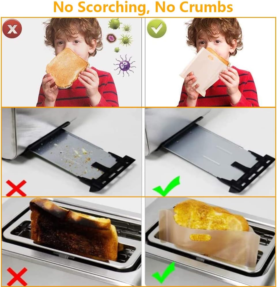 Toaster Bags Reusable for Grilled Cheese Sandwiches | Safest On The Market - 100% BPA & Gluten Free | Non Stick Toast Bag (10PCS)
