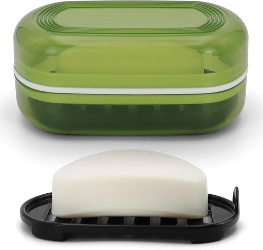 Soap Holder - Portable Travel Soap Case with Draining Layer - Perfect for Bathroom, Gym, Camping, Traveling (Green)