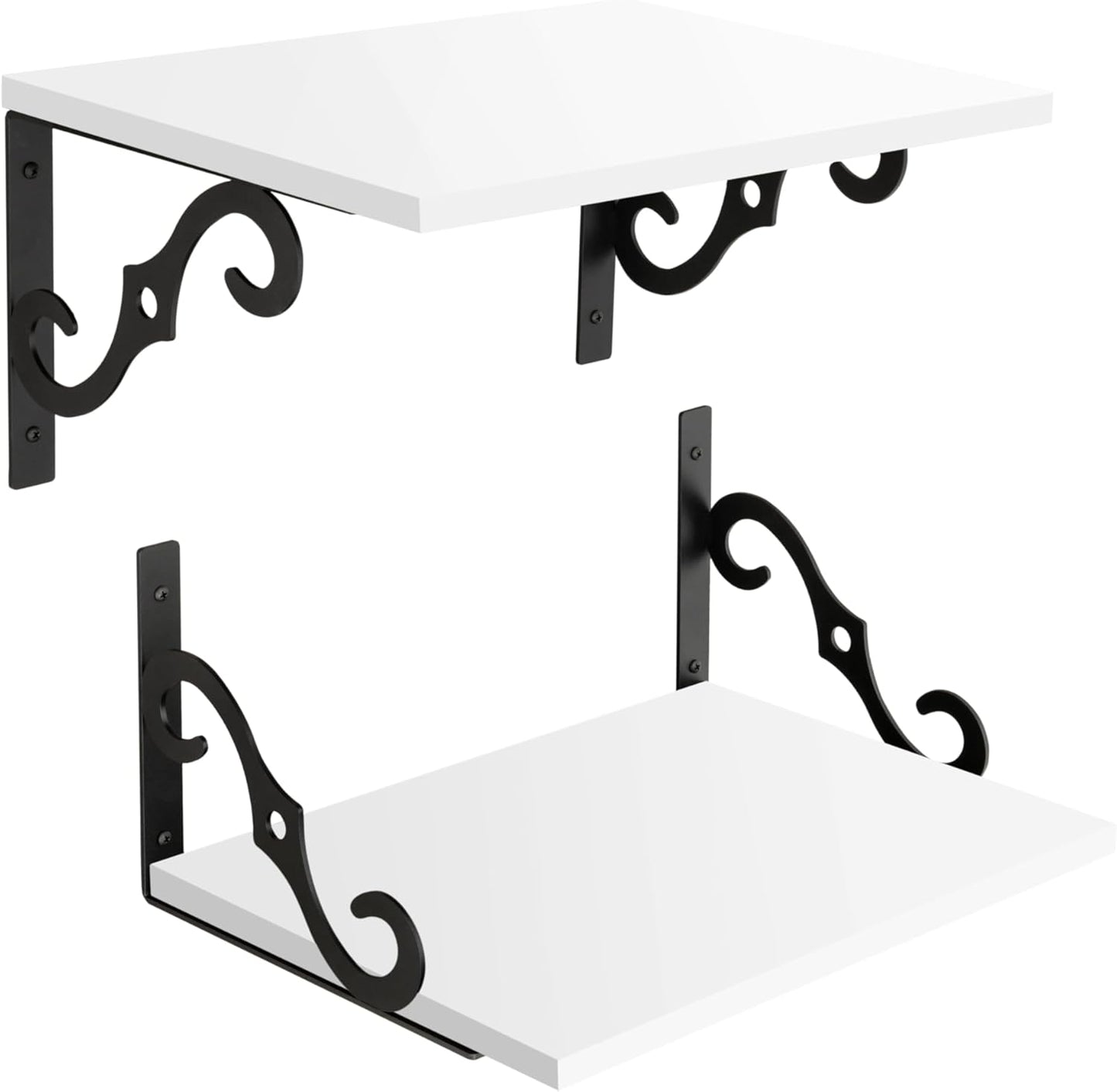 DINZI LVJ Deep Floating Shelves, 16" W x 12" D Wall Shelves Set of 2, Wide Display Shelf Wall Mounted with Brackets, Easy-to-Install Wall Bookshelf for Living Room, Bathroom, Bedroom, White