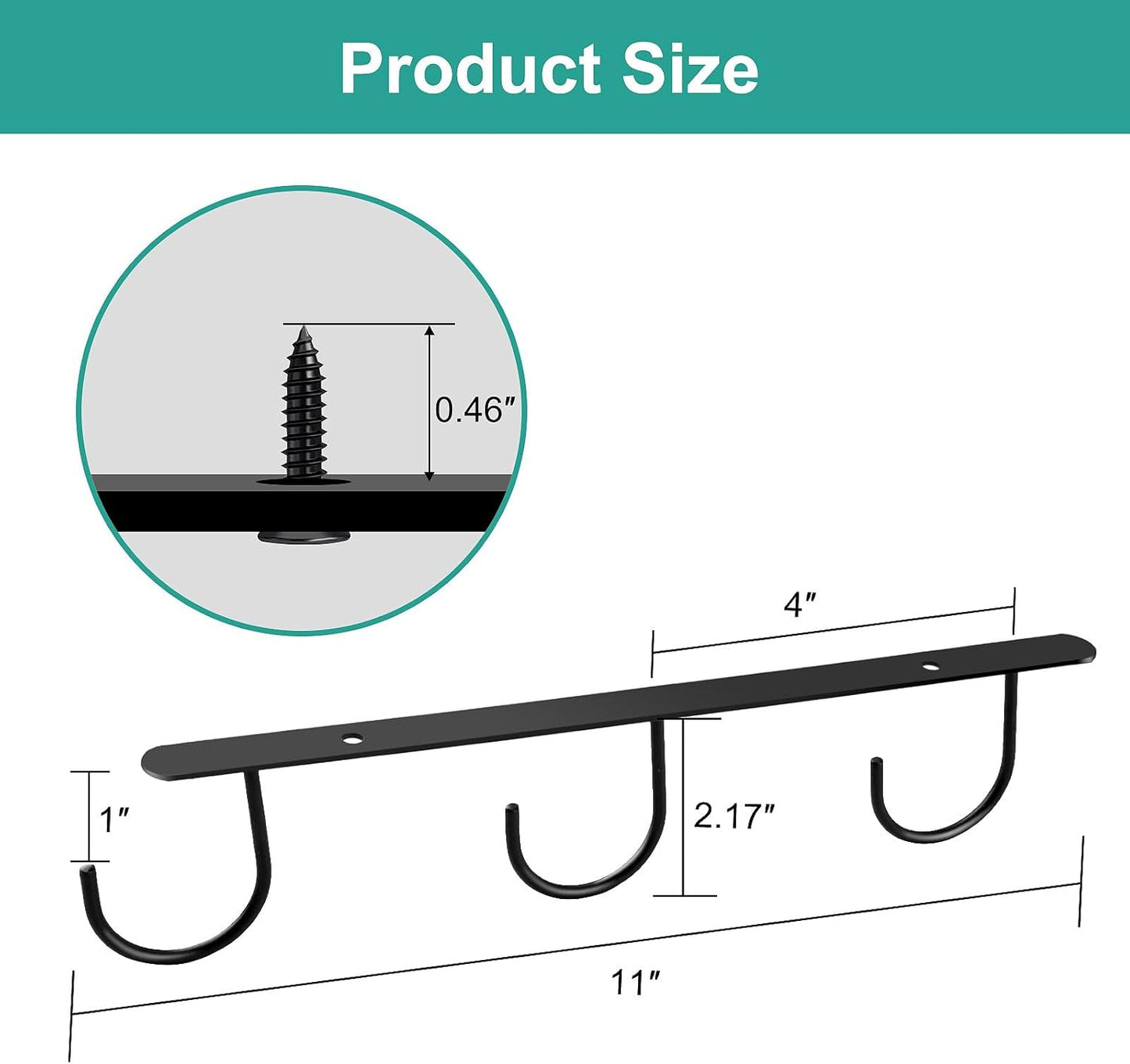 3 Pack Mug Hooks Under Cabinet, Hanging Coffee Mug Holder for Kitchen Cabinet/Shelf, Coffee Mug Organizer with 9 Hooks, for Mugs, Cups, Kitchen Utensils Display, Black