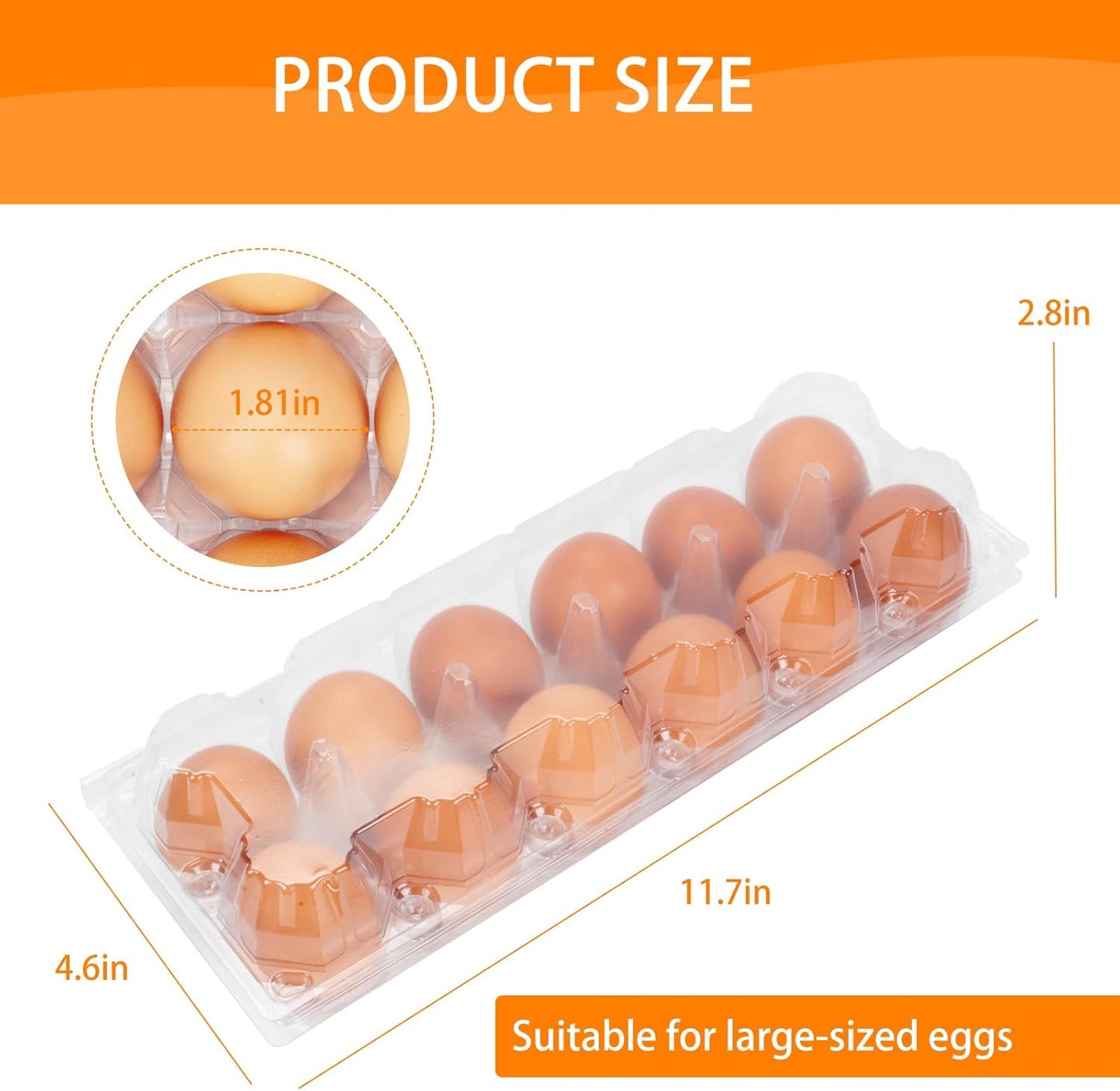 60 Pack Plastic Egg Cartons Cheap Bulk One Dozen Clear Empty Egg Cartons for Chicken Eggs, Reusable Egg Holders for Home Ranch Chicken Farm, Commercial Business Market Display, 2x6 Grids, Large