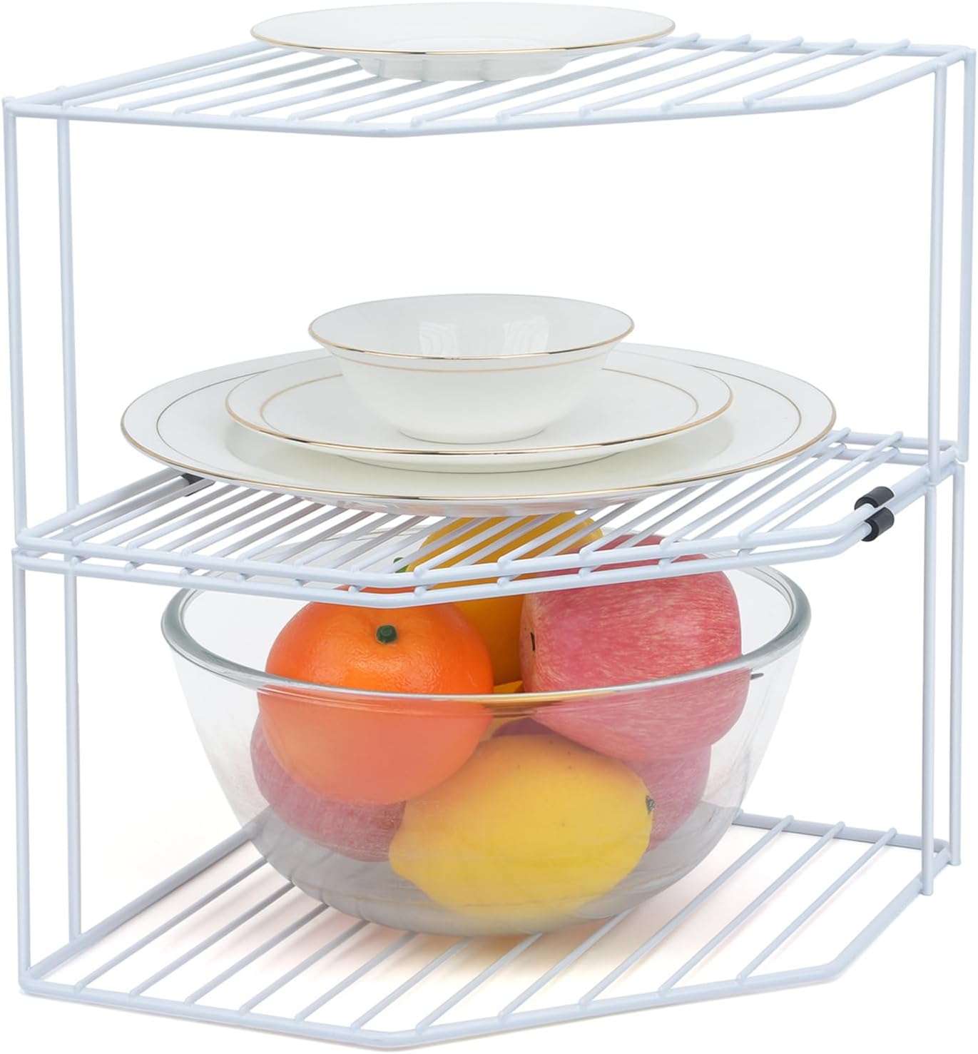 AKAZA 2Pcs 2-Tier Corner Stackable Organizer Shelf for Kitchen - Cabinet Storage Shelf Rack, Shelves，Kitchen Counter and Cabinet Shelf, Storage Rack Organizer for Kitchen(White)