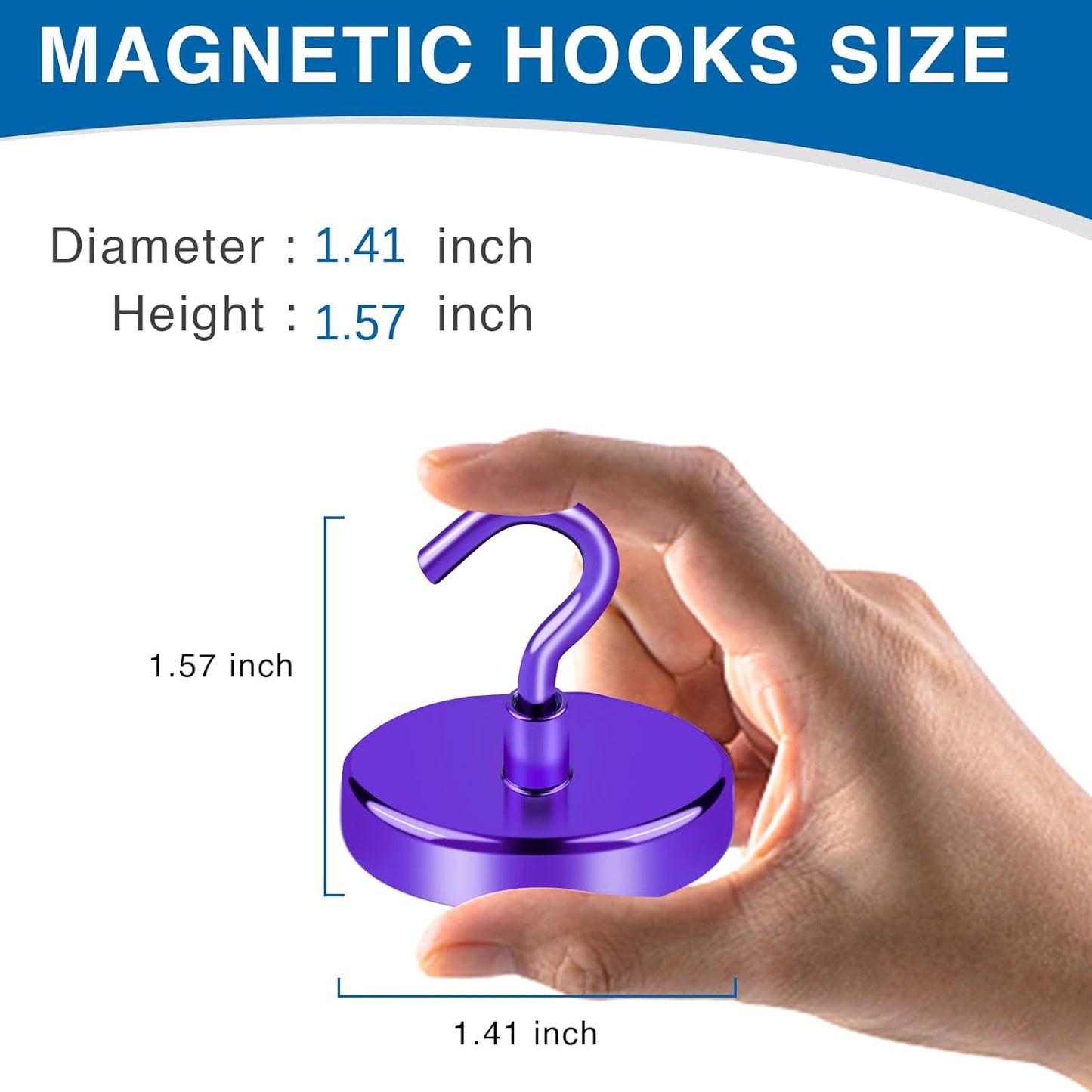 LOVIMAG Strong Magnet Hooks, 150Lbs Metal Heavy Duty, Purple with Hooks for Hanging, Cruise Cabins, Refrigerator - 4 Pack