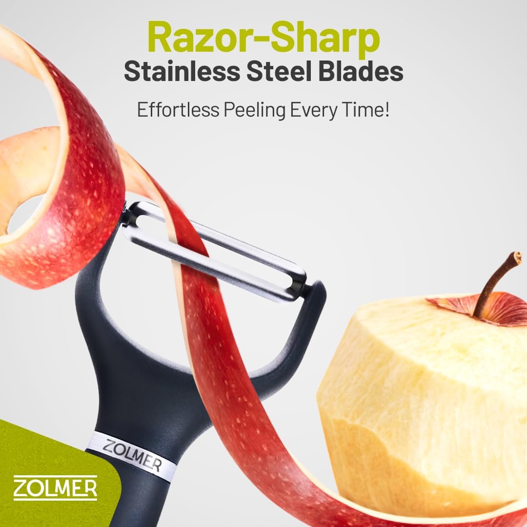 ZOLMER® Premium Y Peelers for kitchen with Smooth and Serrated Blades 2 Set - Extra Sharp Vegetable Peelers with Ergonomic Handle - Dishwasher Safe - Potato peelers, Fruit peeler and more