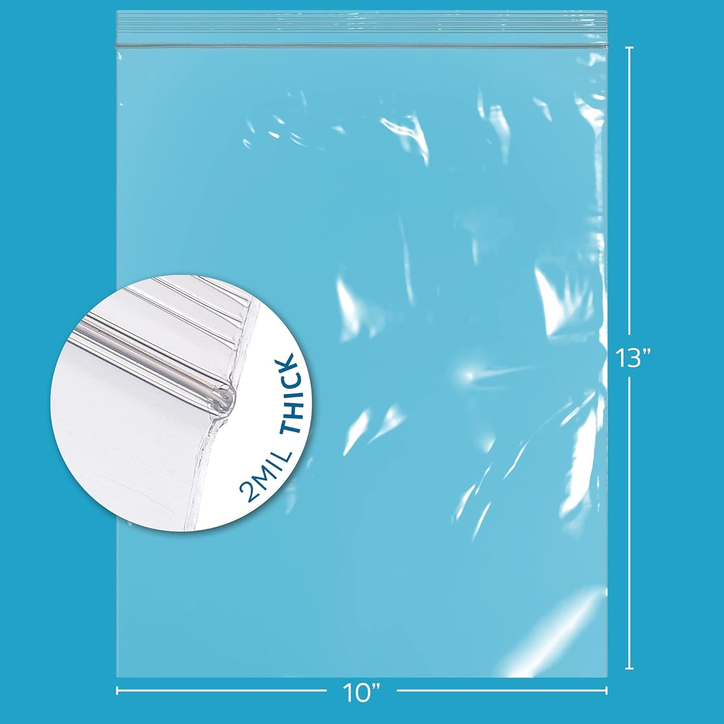 GPI Pack Of 100 10" x 13" CLEAR PLASTIC RECLOSABLE ZIP BAGS - 2 mil Poly Baggies With Resealable Zip Top Lock For Fabrics, Clothing, Documents, Food, Household & Office supplies.