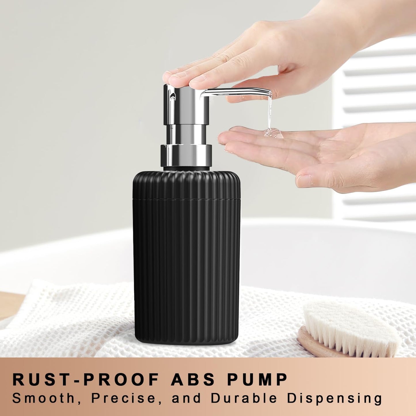 Soap Dispenser for Bathroom,2 Pack Kitchen Hand Soap Dispenser,12oz Modern Minimalist Style Plastic matte black Empty Lotion Dispenser with Refillable Pump,Liquid Bottle for Dish Soap,College Dorm Use