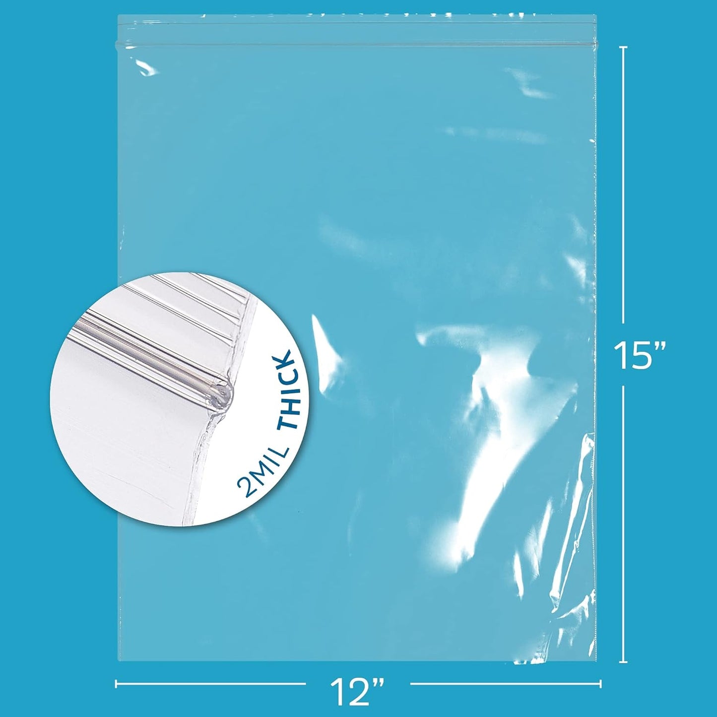 GPI PACK Of 100, 12" x 15" CLEAR PLASTIC RECLOSABLE ZIP BAGS - Bulk 2 mil Thick Strong & Durable Poly Baggies With Resealable Zip Top Lock For Travel, Storage, Packaging & Shipping