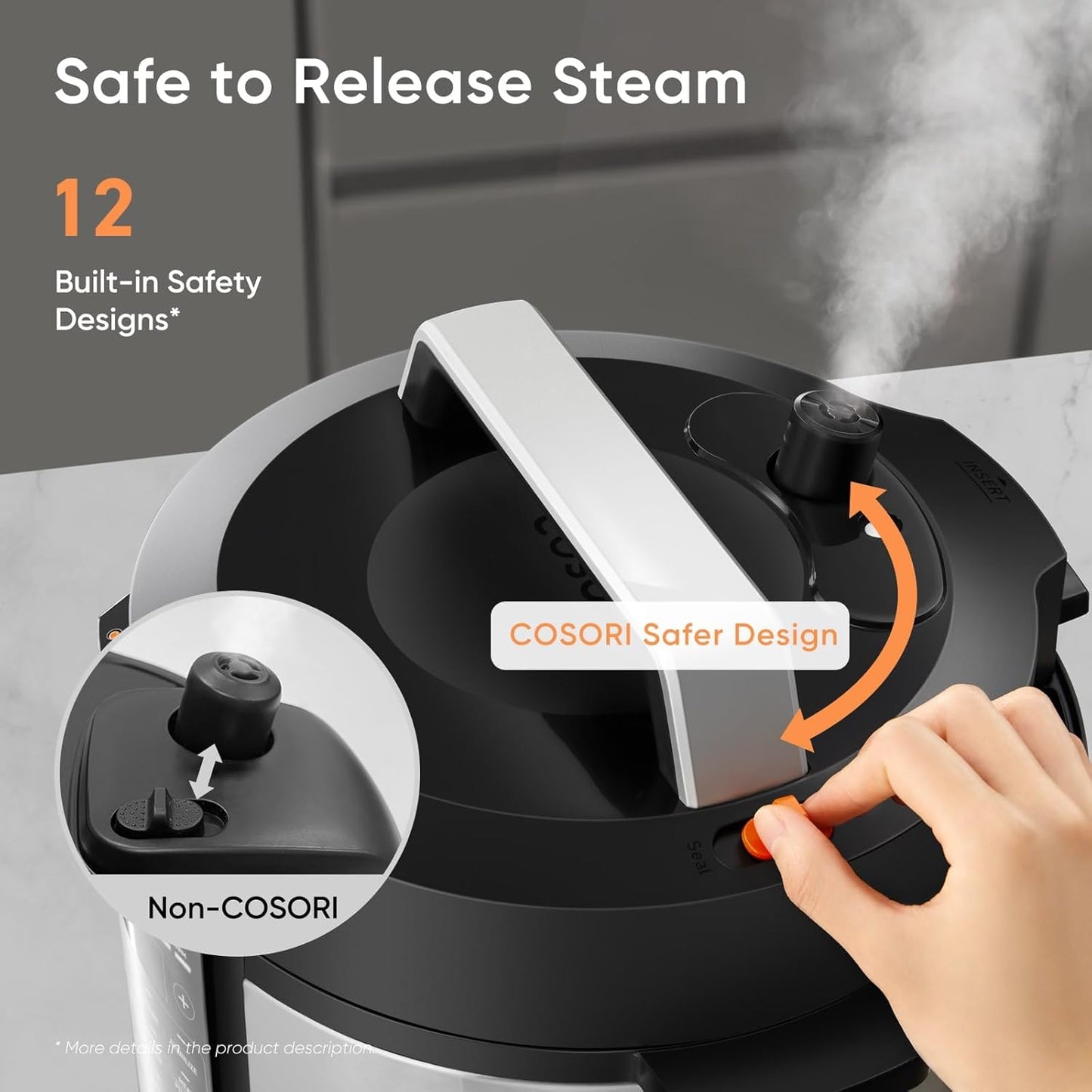 COSORI Pressure Cooker 6QT Stainless Steel – 9-in-1 Multi Cooker, 12 Safety Features, Ceramic Inner Pot, Rice, Slow Cook, Sous Vide, Saute, 1100W