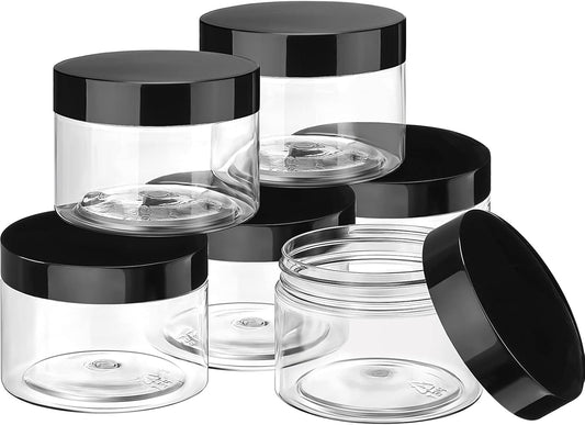 SATINIOR 6 Pack 4 oz Plastic Jars Containers with Lids Wide-mouth Refillable Leakproof Reusable Round Empty Jars for Travel Cosmetic Dry Food Spice Candy Cookie Home Kitchen Organizing(Black)