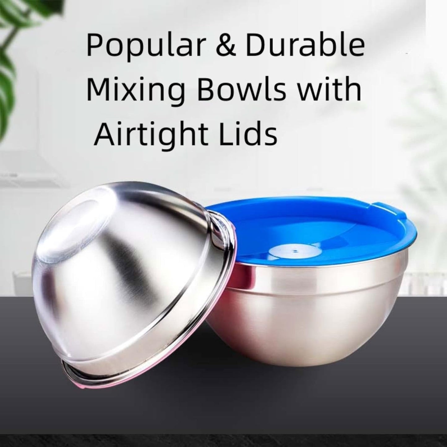 MIKULA Mixing Bowls, Mixing Bowl Set with Lids, 22PCS Large Stainless Steel Mixing Bowls & 400ML Measuring Cups Spoons Storage Nesting Metal Baking Bowl 7/6/4.5/3.5/2.5QT for Kitchen Supplies