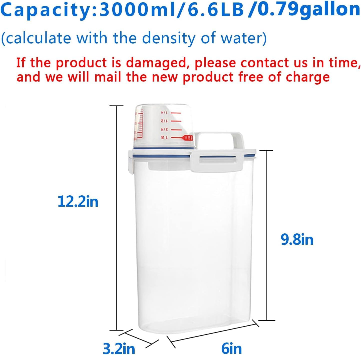 4 sets 3-5 LB Rice Storage Bin Flour Cereal Containers Dispenser with BPA Free + Measuring Cup + Pour Spout - Perfect for Rice Flour Baking Supplies Pet Dog Food Storage
