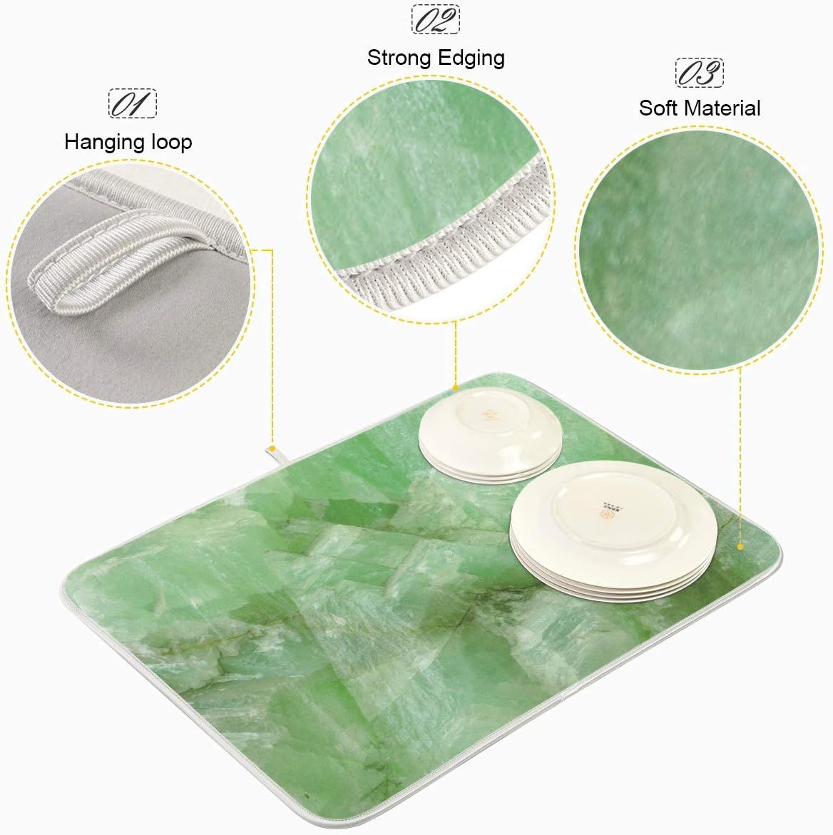 Super Absorbent Dish Drying Mat, Microfiber Fast-Drying Dish Mat, 24" x 18", Kitchen Dish Drying Pad (Green Jade Stone Marble)…