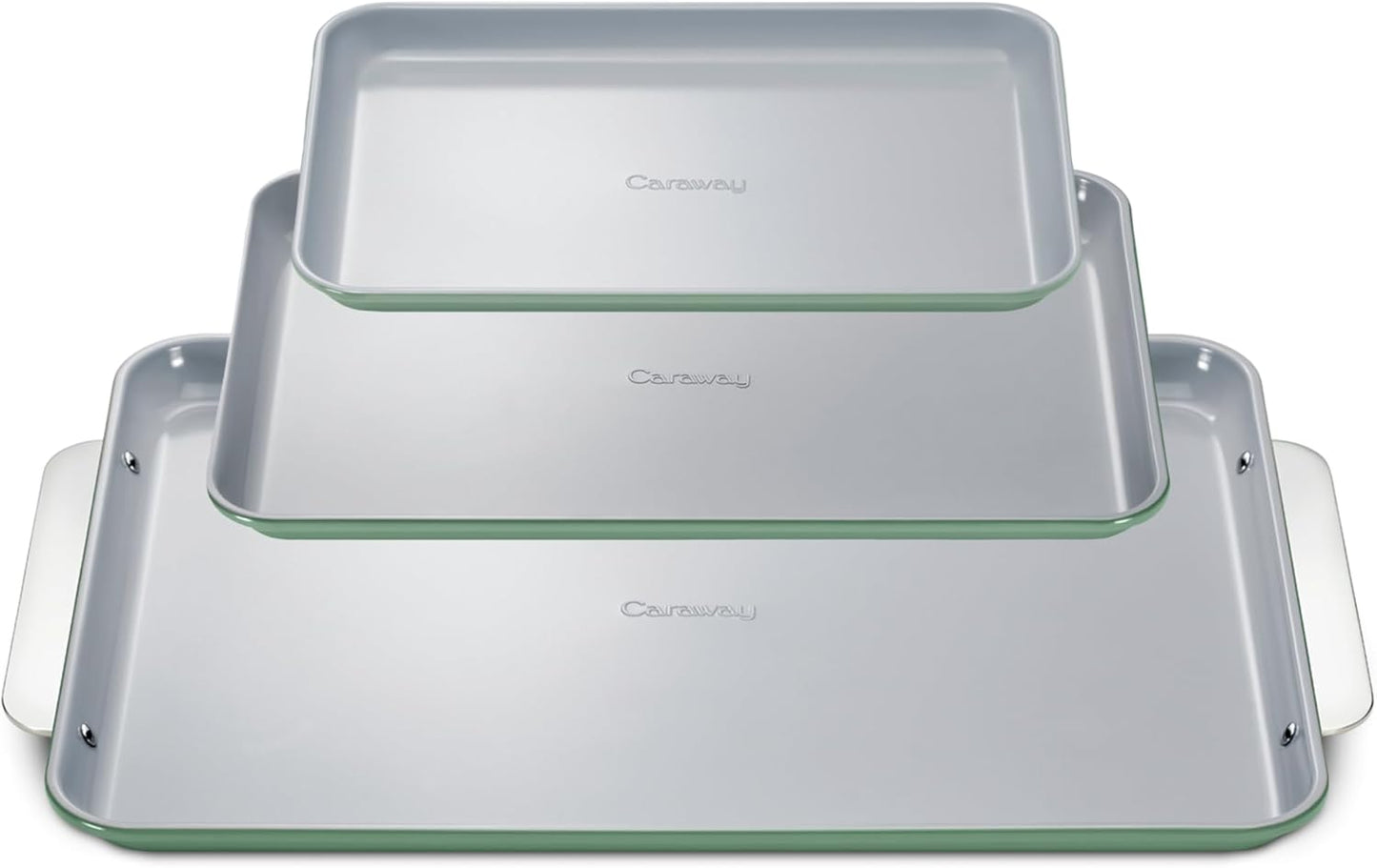 Caraway Non-Stick Ceramic Baking Sheet Trio - Naturally Slick Ceramic Coating - Non-Toxic, PTFE & PFOA Free - 18 x 13" Large, 15 x 10" Medium, & 9" x 13" Small - Sage