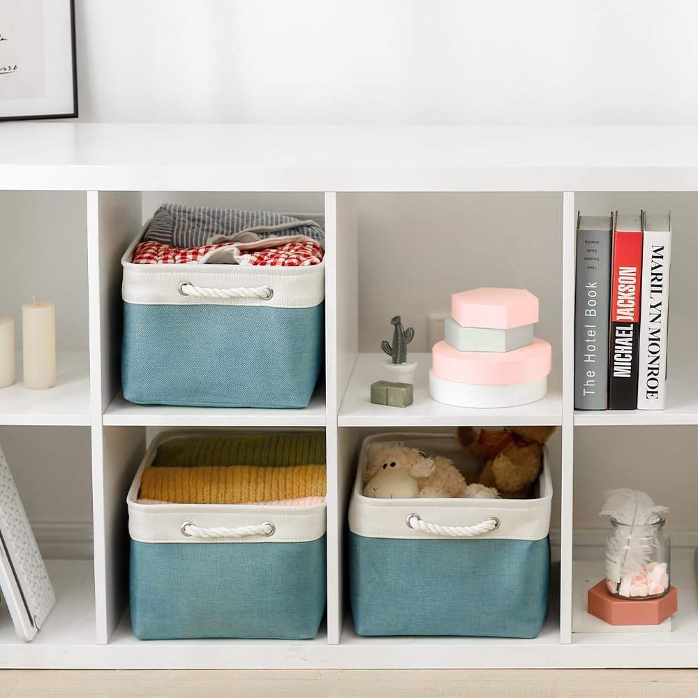 TheWarmHome Storage Bins - Large 3 Pack 15.7x11.8x8.3 in Fabric Storage Baskets for Organizing Shelves | Large Basket Closet Organizer for Home Decor Shelf Baby Toy Laundry (White & Green)