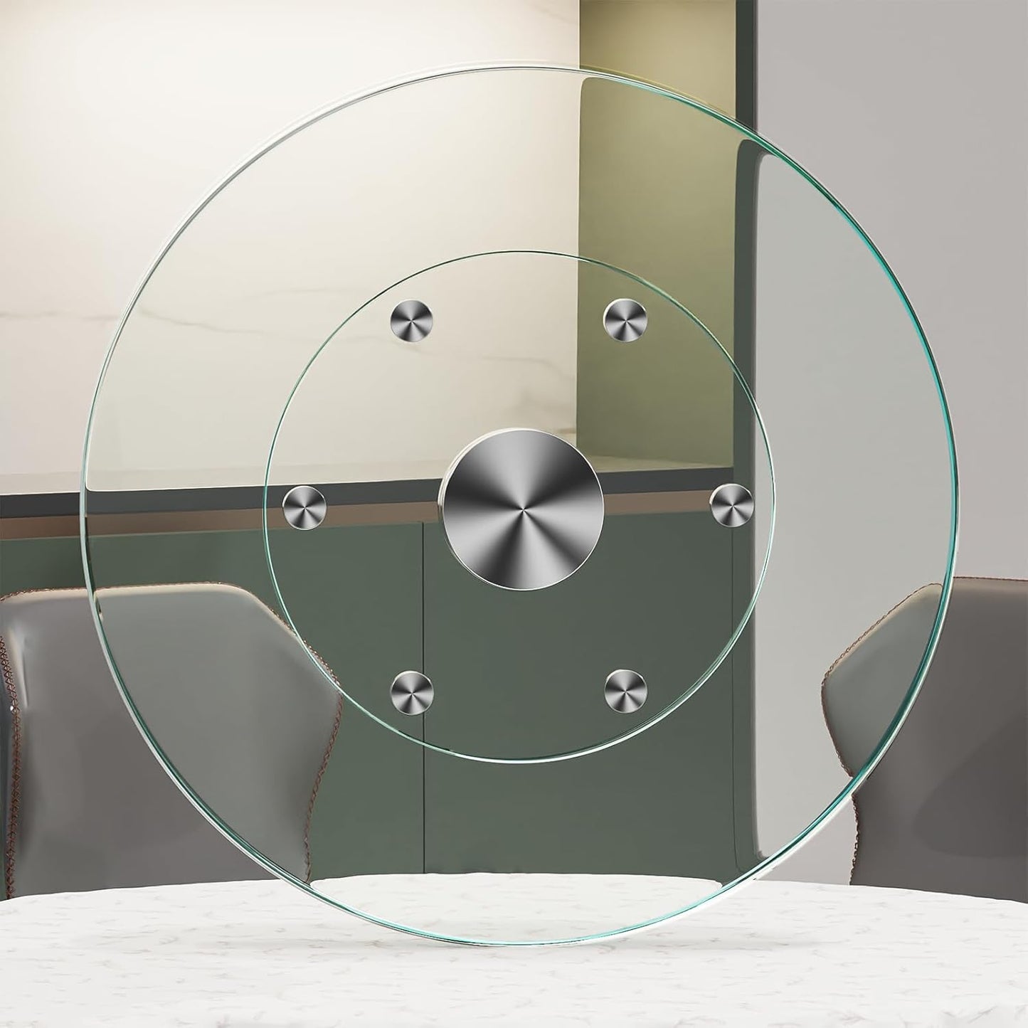 27" Large Lazy Susan for Dining Table Kitchen Glass Turntable with Aluminum Alloy Bearing, Smooth Swivel