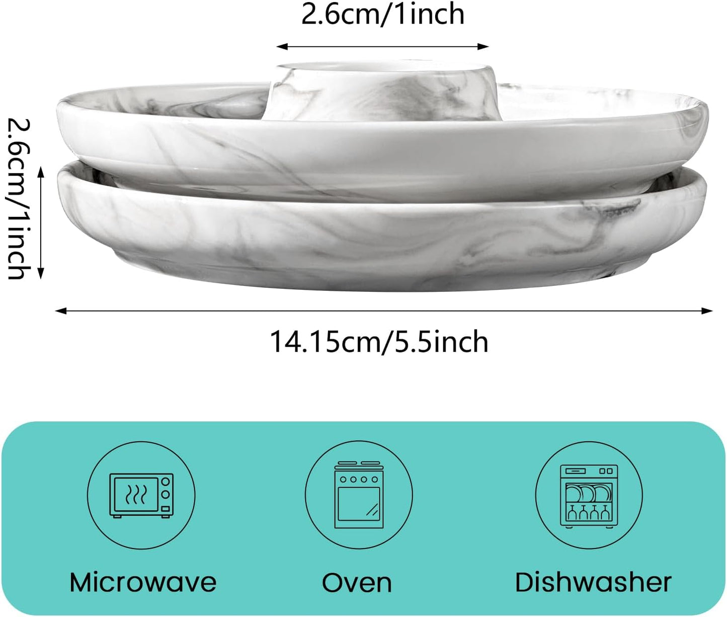 Cinf EggHolder & Spoon Set 2 Ceramic Egg Holders + 2 SS Spoons Breakfast Plate Marble 5.5'' Food Container Egg Tray Dinner Serving for Hard Boiled Eggs, Easter & Deserts Dish