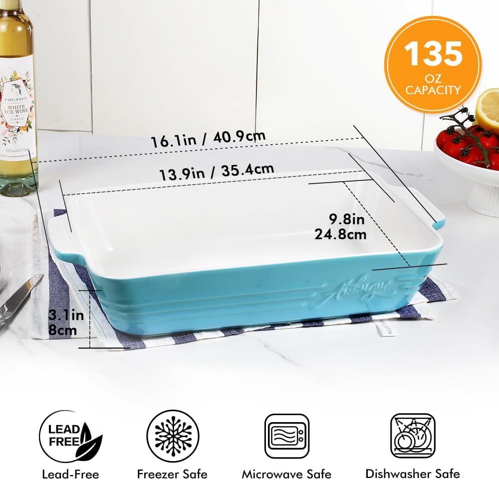 Casserole Dish Ceramic Baking Dish Casserole Dishes for Oven 9x13 Baking Dish with Handles Deep and Large Capacity Baking Dish for Casseroles Lasagnas Roasted Vegetables Great Kitchen Gifts,Blue