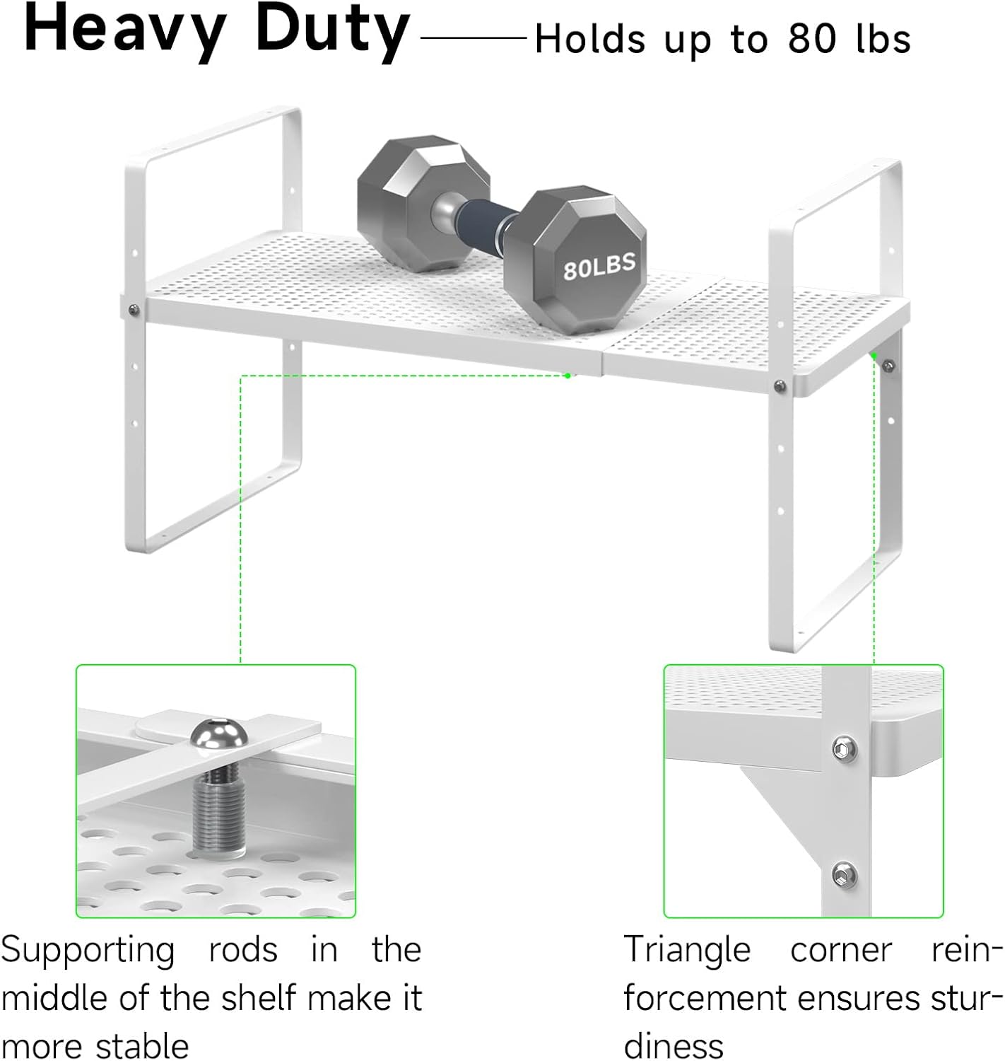 Expandable Cabinet Storage Shelf Stackable Organizer Rack for Kitchen Bathroom Pantry Spice Cupboard Coffee Countertop Home Office Desk Heavy Duty Nonslip White Small 2 Packs